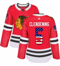Womens Adidas Chicago Blackhawks 5 Adam Clendening Authentic Red USA Flag Fashion NHL Jersey 