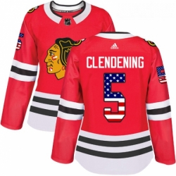 Womens Adidas Chicago Blackhawks 5 Adam Clendening Authentic Red USA Flag Fashion NHL Jersey 