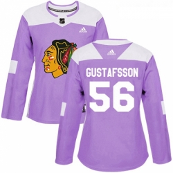 Womens Adidas Chicago Blackhawks 56 Erik Gustafsson Authentic Purple Fights Cancer Practice NHL Jersey 