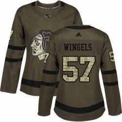 Womens Adidas Chicago Blackhawks 57 Tommy Wingels Authentic Green Salute to Service NHL Jersey 