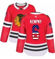 Womens Adidas Chicago Blackhawks 6 Michal Kempny Authentic Red USA Flag Fashion NHL Jersey 