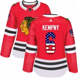 Womens Adidas Chicago Blackhawks 6 Michal Kempny Authentic Red USA Flag Fashion NHL Jersey 