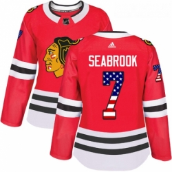 Womens Adidas Chicago Blackhawks 7 Brent Seabrook Authentic Red USA Flag Fashion NHL Jersey 