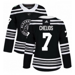 Womens Adidas Chicago Blackhawks 7 Chris Chelios Authentic Black 2019 Winter Classic NHL Jersey 