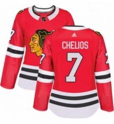 Womens Adidas Chicago Blackhawks 7 Chris Chelios Authentic Red Home NHL Jersey 