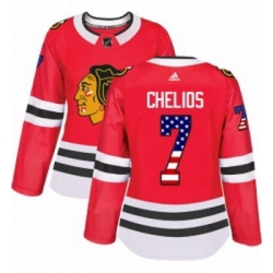Womens Adidas Chicago Blackhawks 7 Chris Chelios Authentic Red USA Flag Fashion NHL Jersey 