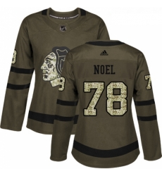 Womens Adidas Chicago Blackhawks 78 Nathan Noel Authentic Green Salute to Service NHL Jersey 
