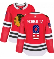 Womens Adidas Chicago Blackhawks 8 Nick Schmaltz Authentic Red USA Flag Fashion NHL Jersey 