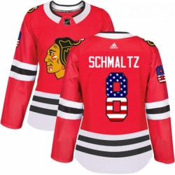 Womens Adidas Chicago Blackhawks 8 Nick Schmaltz Authentic Red USA Flag Fashion NHL Jersey 