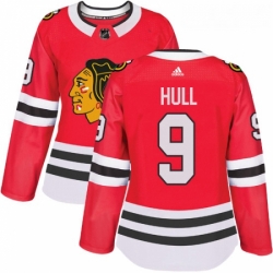 Womens Adidas Chicago Blackhawks 9 Bobby Hull Authentic Red Home NHL Jersey 