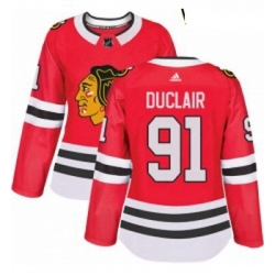 Womens Adidas Chicago Blackhawks 91 Anthony Duclair Authentic Red Home NHL Jersey 