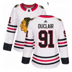 Womens Adidas Chicago Blackhawks 91 Anthony Duclair Authentic White Away NHL Jersey 