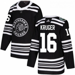 Youth Adidas Chicago Blackhawks 16 Marcus Kruger Authentic Black 2019 Winter Classic NHL Jerse