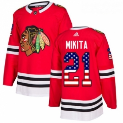 Youth Adidas Chicago Blackhawks 21 Stan Mikita Authentic Red USA Flag Fashion NHL Jersey 