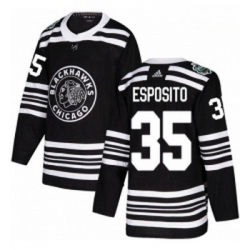 Youth Adidas Chicago Blackhawks 35 Tony Esposito Authentic Black 2019 Winter Classic NHL Jersey 
