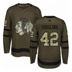 Youth Adidas Chicago Blackhawks 42 Gustav Forsling Authentic Green Salute to Service NHL Jersey 