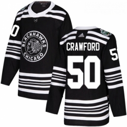 Youth Adidas Chicago Blackhawks 50 Corey Crawford Authentic Black 2019 Winter Classic NHL Jersey 