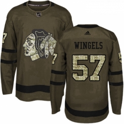 Youth Adidas Chicago Blackhawks 57 Tommy Wingels Authentic Green Salute to Service NHL Jersey 