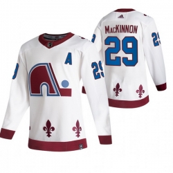 Men Colorado Avalanche 29 Nathan MacKinnon White Adidas 2020 21 Reverse Retro Alternate NHL Jersey