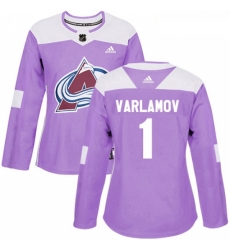 Womens Adidas Colorado Avalanche 1 Semyon Varlamov Authentic Purple Fights Cancer Practice NHL Jersey 
