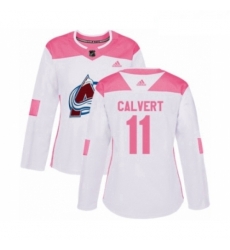 Womens Adidas Colorado Avalanche 11 Matt Calvert Authentic White Pink Fashion NHL Jersey 
