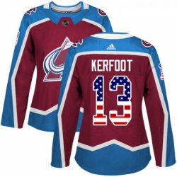 Womens Adidas Colorado Avalanche 13 Alexander Kerfoot Authentic Burgundy Red USA Flag Fashion NHL Jersey 