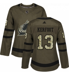 Womens Adidas Colorado Avalanche 13 Alexander Kerfoot Authentic Green Salute to Service NHL Jersey 