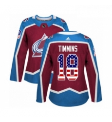 Womens Adidas Colorado Avalanche 18 Conor Timmins Authentic Burgundy Red USA Flag Fashion NHL Jersey 