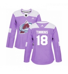 Womens Adidas Colorado Avalanche 18 Conor Timmins Authentic Purple Fights Cancer Practice NHL Jersey 