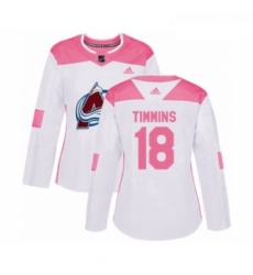 Womens Adidas Colorado Avalanche 18 Conor Timmins Authentic White Pink Fashion NHL Jersey 