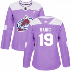 Womens Adidas Colorado Avalanche 19 Joe Sakic Authentic Purple Fights Cancer Practice NHL Jersey 