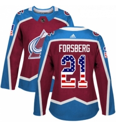 Womens Adidas Colorado Avalanche 21 Peter Forsberg Authentic Burgundy Red USA Flag Fashion NHL Jersey 