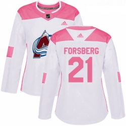 Womens Adidas Colorado Avalanche 21 Peter Forsberg Authentic WhitePink Fashion NHL Jersey 