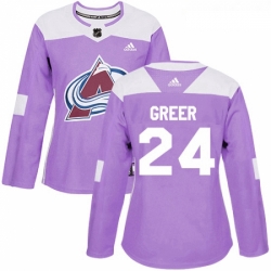 Womens Adidas Colorado Avalanche 24 AJ Greer Authentic Purple Fights Cancer Practice NHL Jersey 