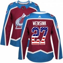 Womens Adidas Colorado Avalanche 27 John Wensink Authentic Burgundy Red USA Flag Fashion NHL Jersey 