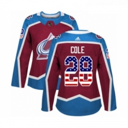 Womens Adidas Colorado Avalanche 28 Ian Cole Authentic Burgundy Red USA Flag Fashion NHL Jersey 