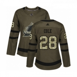Womens Adidas Colorado Avalanche 28 Ian Cole Authentic Green Salute to Service NHL Jersey 