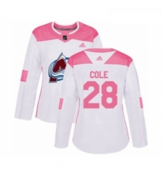 Womens Adidas Colorado Avalanche 28 Ian Cole Authentic White Pink Fashion NHL Jersey 