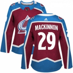 Womens Adidas Colorado Avalanche 29 Nathan MacKinnon Authentic Burgundy Red Home NHL Jersey 