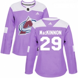 Womens Adidas Colorado Avalanche 29 Nathan MacKinnon Authentic Purple Fights Cancer Practice NHL Jersey 