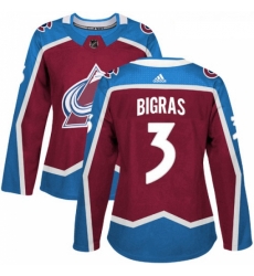 Womens Adidas Colorado Avalanche 3 Chris Bigras Authentic Burgundy Red Home NHL Jersey 