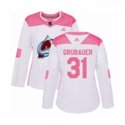 Womens Adidas Colorado Avalanche 31 Philipp Grubauer Authentic White Pink Fashion NHL Jersey 