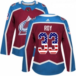Womens Adidas Colorado Avalanche 33 Patrick Roy Authentic Burgundy Red USA Flag Fashion NHL Jersey 
