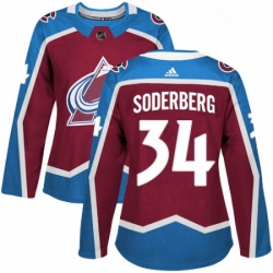 Womens Adidas Colorado Avalanche 34 Carl Soderberg Authentic Burgundy Red Home NHL Jersey 