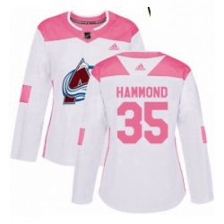Womens Adidas Colorado Avalanche 35 Andrew Hammond Authentic White Pink Fashion NHL Jersey 