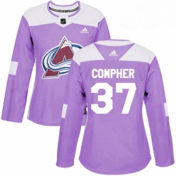 Womens Adidas Colorado Avalanche 37 JT Compher Authentic Purple Fights Cancer Practice NHL Jersey 