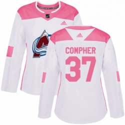 Womens Adidas Colorado Avalanche 37 JT Compher Authentic WhitePink Fashion NHL Jersey 