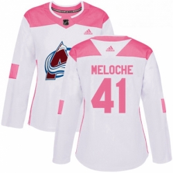 Womens Adidas Colorado Avalanche 41 Nicolas Meloche Authentic WhitePink Fashion NHL Jersey 
