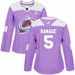 Womens Adidas Colorado Avalanche 5 Rob Ramage Authentic Purple Fights Cancer Practice NHL Jersey 