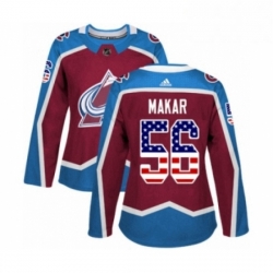 Womens Adidas Colorado Avalanche 56 Cale Makar Authentic Burgundy Red USA Flag Fashion NHL Jersey 